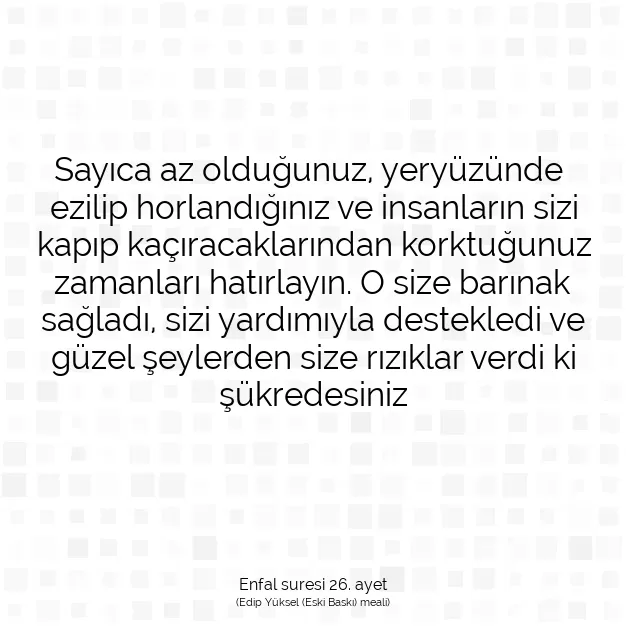 Ayetbul | Kuran Mealleri | Quran | Enfal suresi 26. ayet