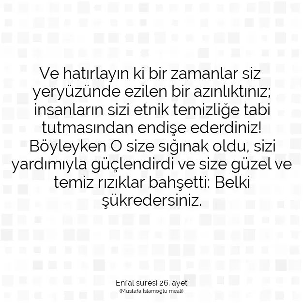 Ayetbul | Kuran Mealleri | Quran | Enfal suresi 26. ayet