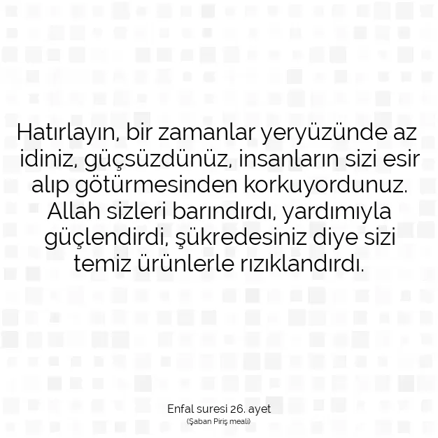 Ayetbul | Kuran Mealleri | Quran | Enfal suresi 26. ayet