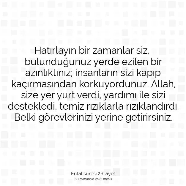 Ayetbul | Kuran Mealleri | Quran | Enfal suresi 26. ayet