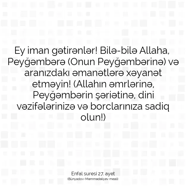 Ayetbul | Kuran Mealleri | Quran | Enfal suresi 27. ayet