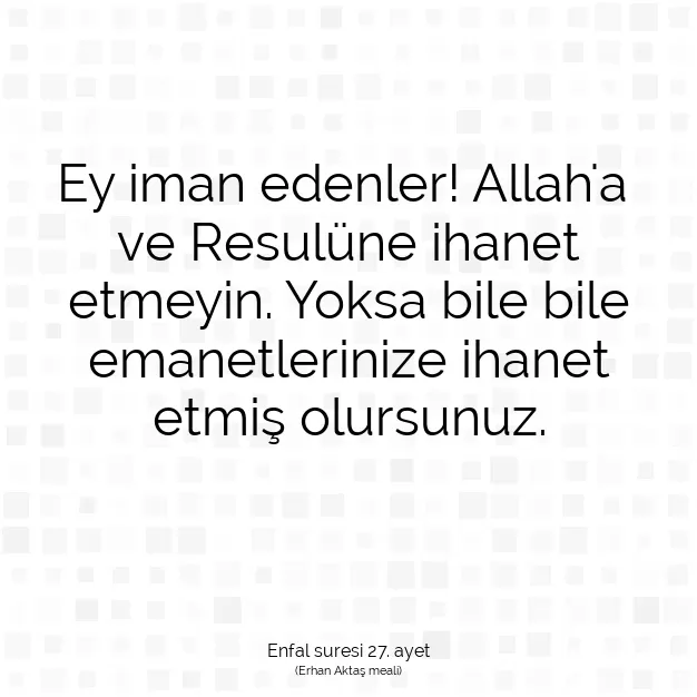 Ayetbul | Kuran Mealleri | Quran | Enfal suresi 27. ayet