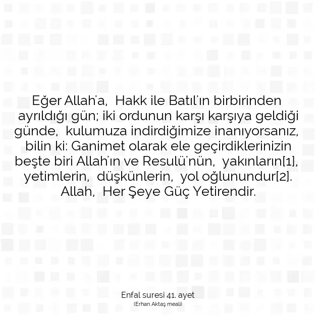 Ayetbul | Kuran Mealleri | Quran | Enfal suresi 41. ayet