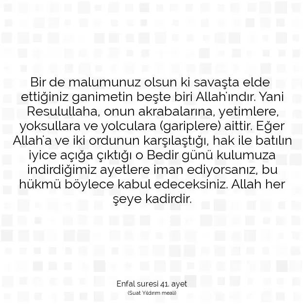 Ayetbul | Kuran Mealleri | Quran | Enfal suresi 41. ayet