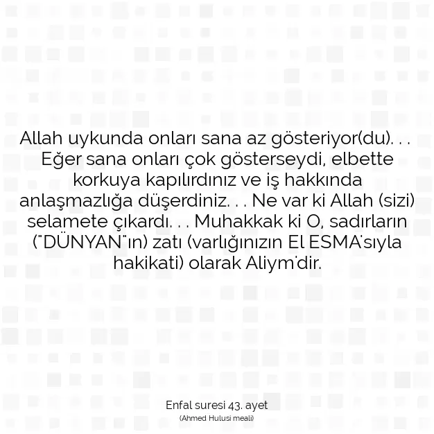 Ayetbul | Kuran Mealleri | Quran | Enfal suresi 43. ayet