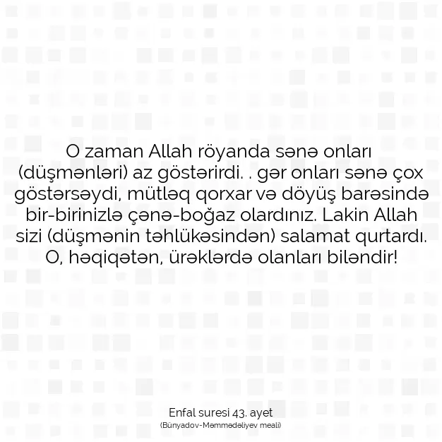 Ayetbul | Kuran Mealleri | Quran | Enfal suresi 43. ayet