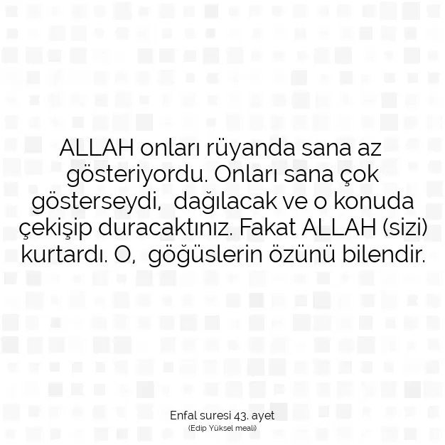 Ayetbul | Kuran Mealleri | Quran | Enfal suresi 43. ayet