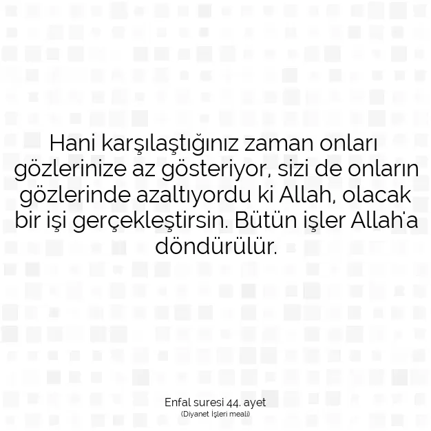 Ayetbul | Kuran Mealleri | Quran | Enfal suresi 44. ayet