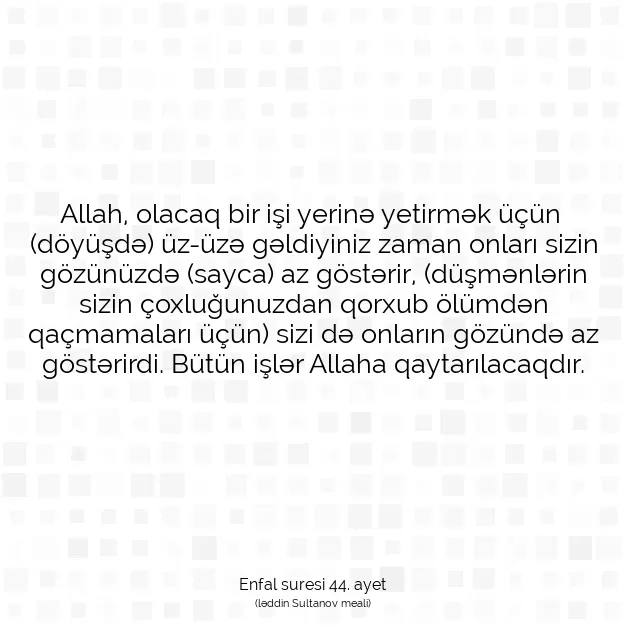 Ayetbul | Kuran Mealleri | Quran | Enfal suresi 44. ayet