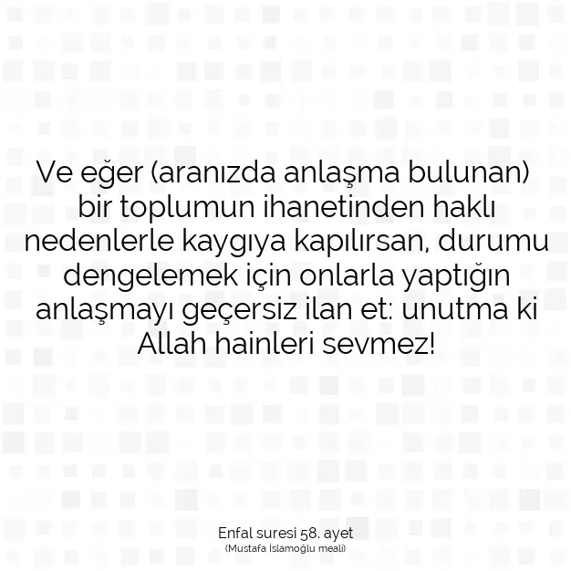 Ayetbul | Kuran Mealleri | Quran | Enfal suresi 58. ayet