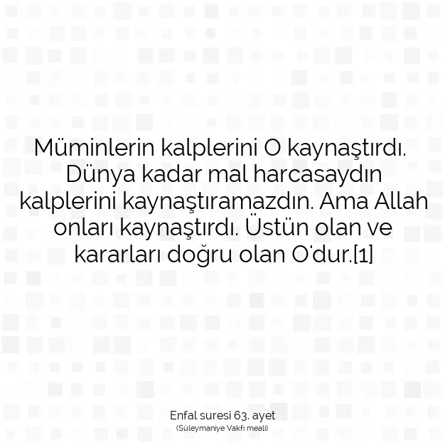 Ayetbul | Kuran Mealleri | Quran | Enfal suresi 63. ayet