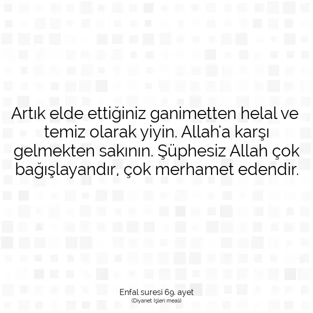 Ayetbul | Kuran Mealleri | Quran | Enfal suresi 69. ayet