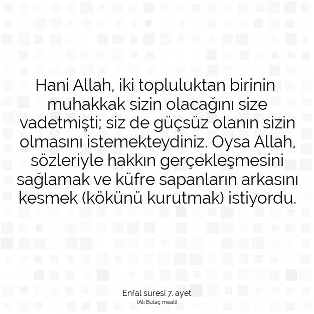 Ayetbul | Kuran Mealleri | Quran | Enfal suresi 7. ayet