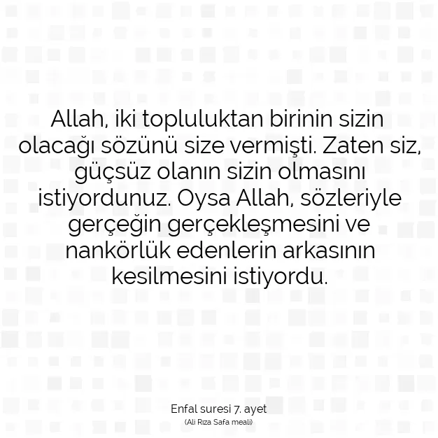 Ayetbul | Kuran Mealleri | Quran | Enfal suresi 7. ayet