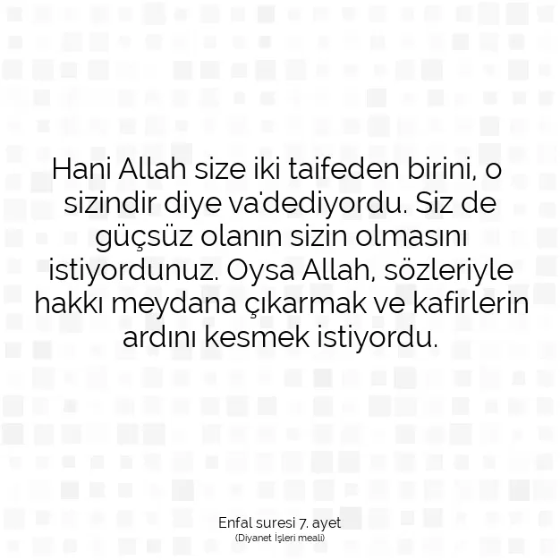 Ayetbul | Kuran Mealleri | Quran | Enfal suresi 7. ayet