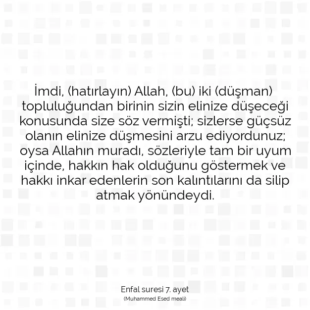 Ayetbul | Kuran Mealleri | Quran | Enfal suresi 7. ayet