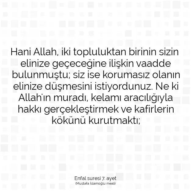 Ayetbul | Kuran Mealleri | Quran | Enfal suresi 7. ayet