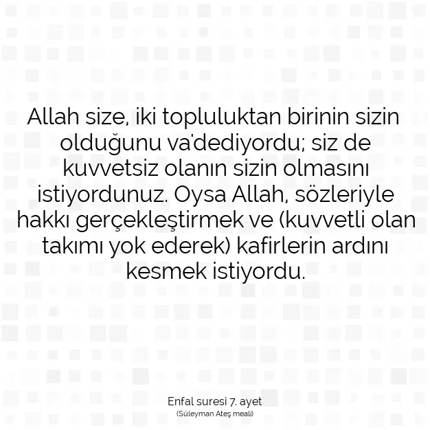 Ayetbul | Kuran Mealleri | Quran | Enfal suresi 7. ayet