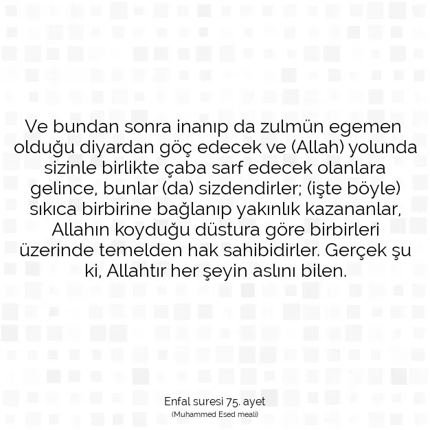 Ayetbul | Kuran Mealleri | Quran | Enfal suresi 75. ayet