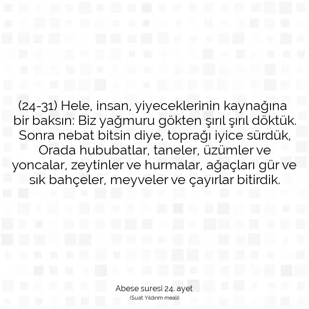 Ayetbul | Kuran Mealleri | Quran | Abese suresi 24. ayet