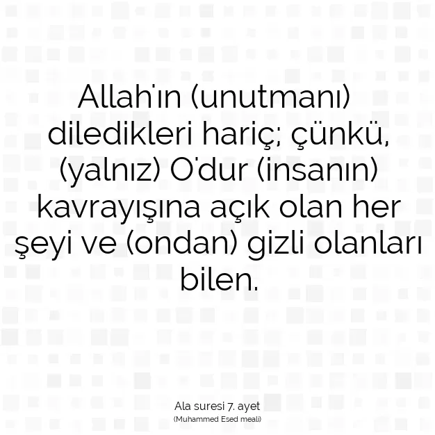 Ayetbul | Kuran Mealleri | Quran | Ala suresi 7. ayet