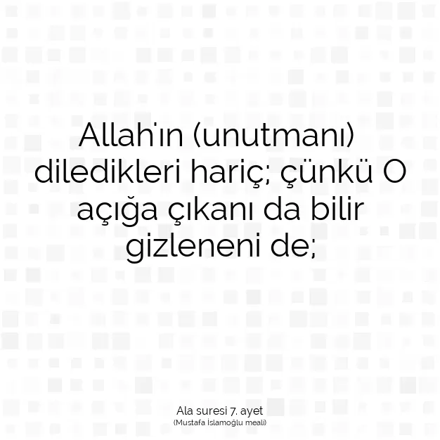 Ayetbul | Kuran Mealleri | Quran | Ala suresi 7. ayet