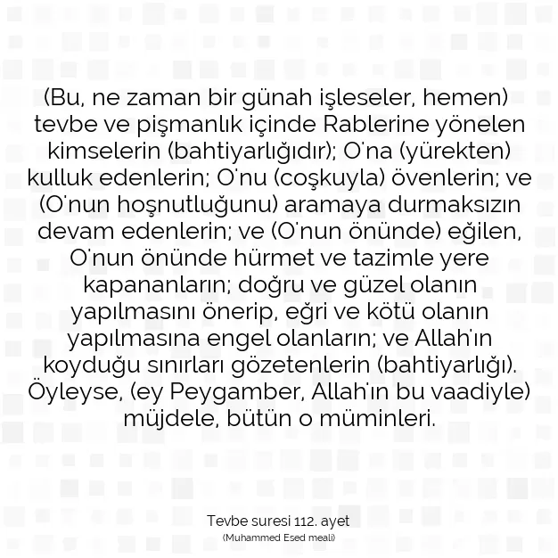 Ayetbul | Kuran Mealleri | Quran | Tevbe suresi 112. ayet