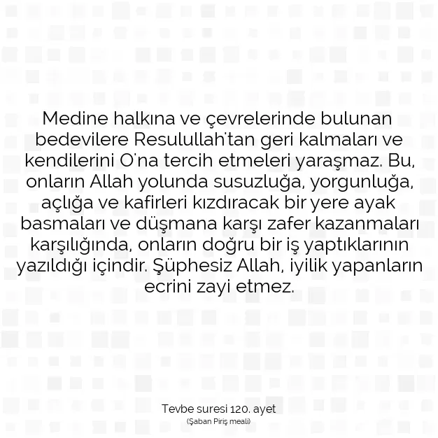 Ayetbul | Kuran Mealleri | Quran | Tevbe suresi 120. ayet