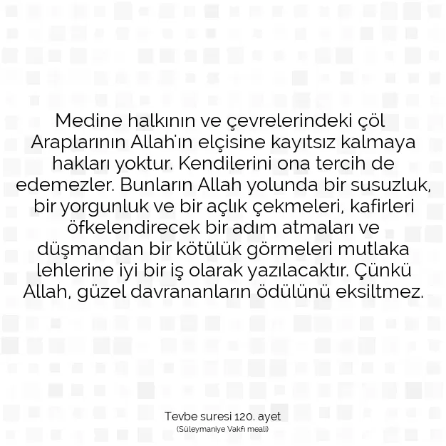 Ayetbul | Kuran Mealleri | Quran | Tevbe suresi 120. ayet