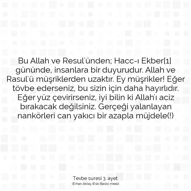 Ayetbul | Kuran Mealleri | Quran | Tevbe suresi 3. ayet