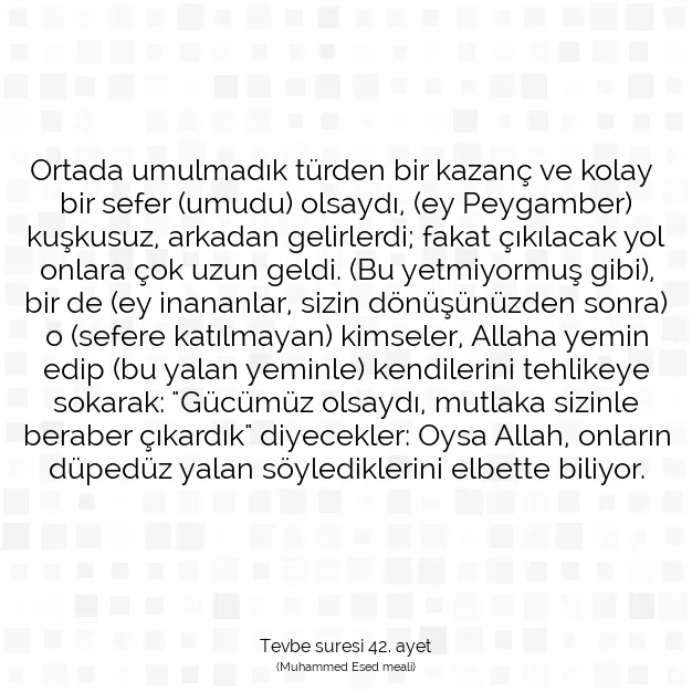 Ayetbul | Kuran Mealleri | Quran | Tevbe suresi 42. ayet