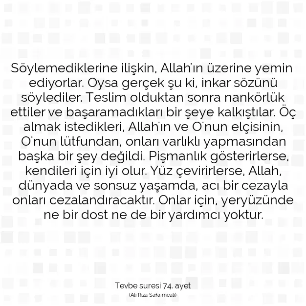 Ayetbul | Kuran Mealleri | Quran | Tevbe suresi 74. ayet