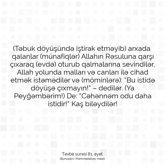 Ayetbul | Kuran Mealleri | Quran | Tevbe suresi 81. ayet