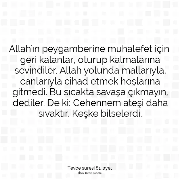 Ayetbul | Kuran Mealleri | Quran | Tevbe suresi 81. ayet