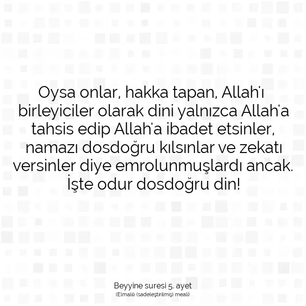 Ayetbul | Kuran Mealleri | Quran | Beyyine suresi 5. ayet